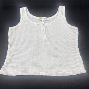 Hippie Rose Women’s White Waffle Knit Cropped Button Front Tank Top Sz M